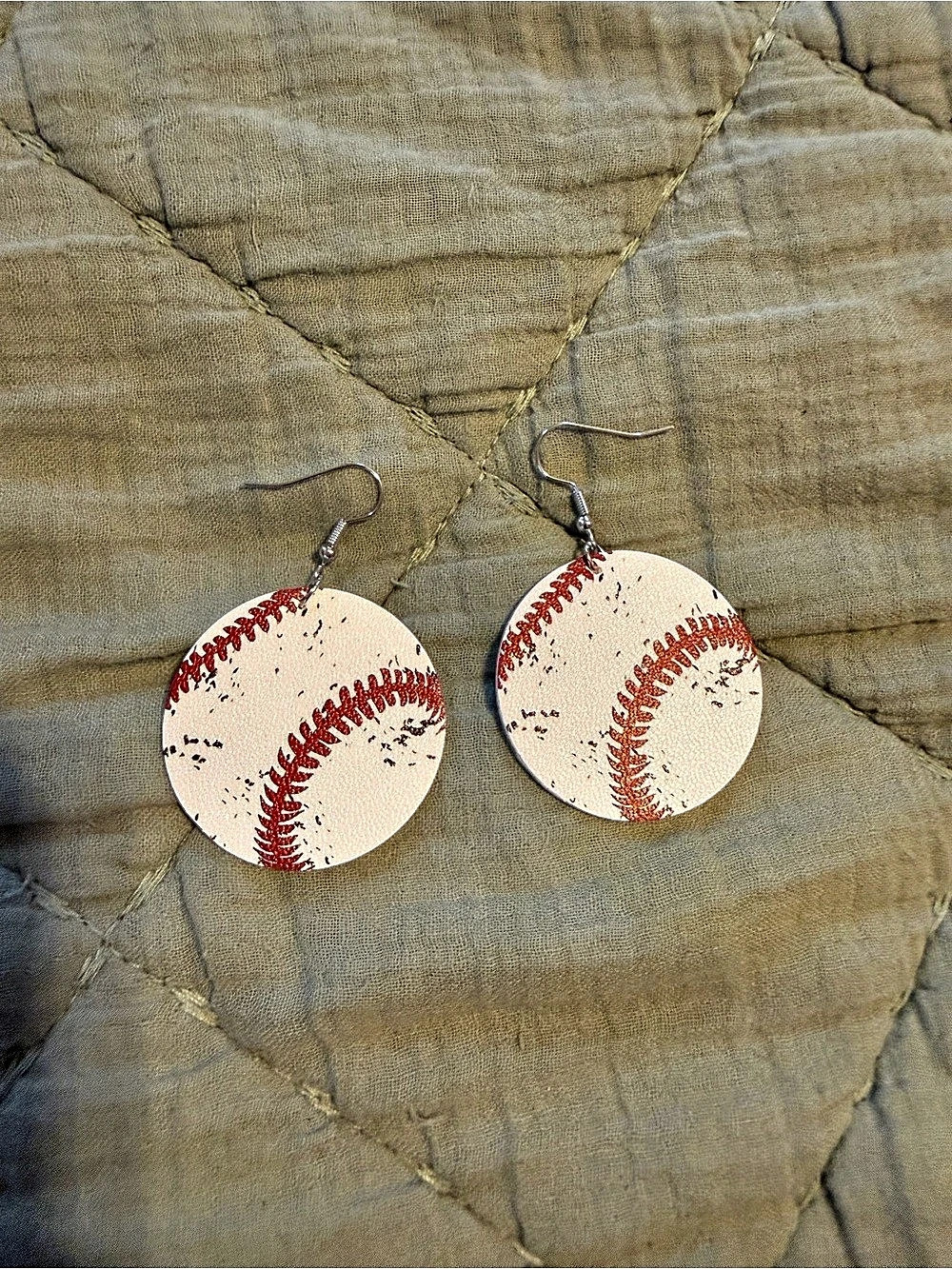 Baseball Earrings in White & Red